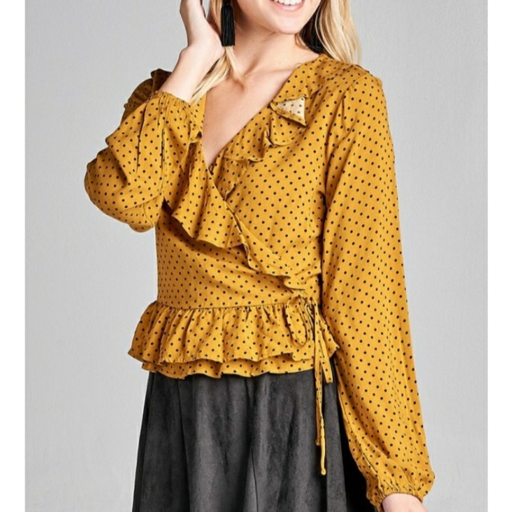 Ruffled Wrap Polka Dot Top - Picture 2 of 5